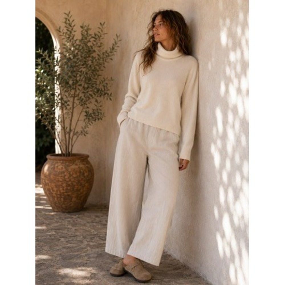Morgan Taylor Cream 100% Cashmere Turtleneck Sweater XL Ivory Roll Neck Knit
